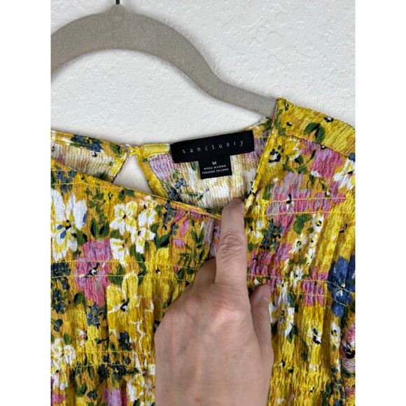 Sanctuary Yellow Smocked Floral Long Sleeved Top Size Medium - Picture 4 of 9